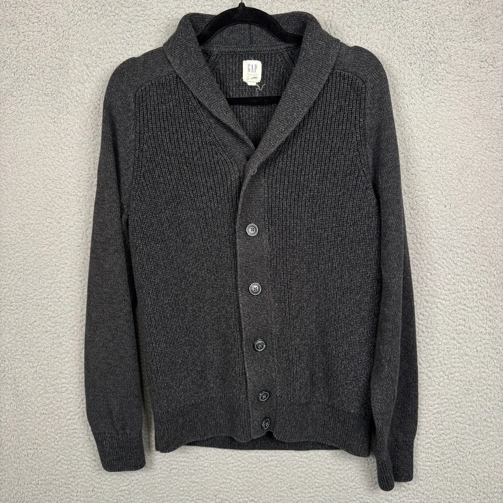 Gap Sweater Mens M Grey Heather Shawl Shaker Thick Cardigan Grandpacore Academia